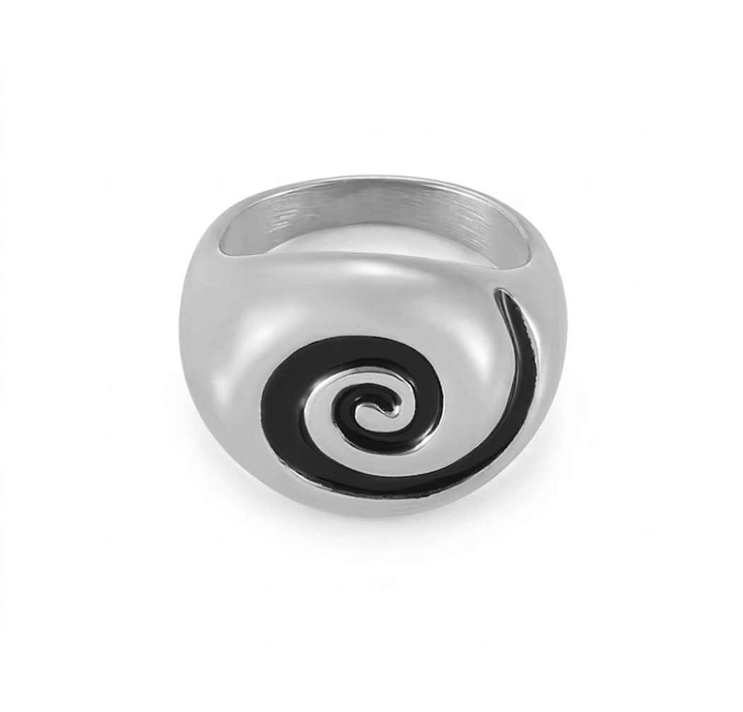 Nyx Spiral Ring – Silver & Black Statement Ring