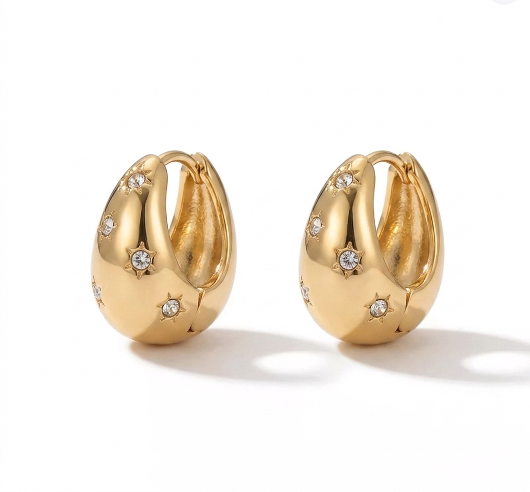 Asteria Star Hoops – Gold Crystal Dome Earrings