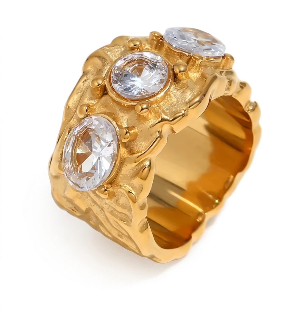 Selene Crystal Ring – Gold Celestial Statement Ring