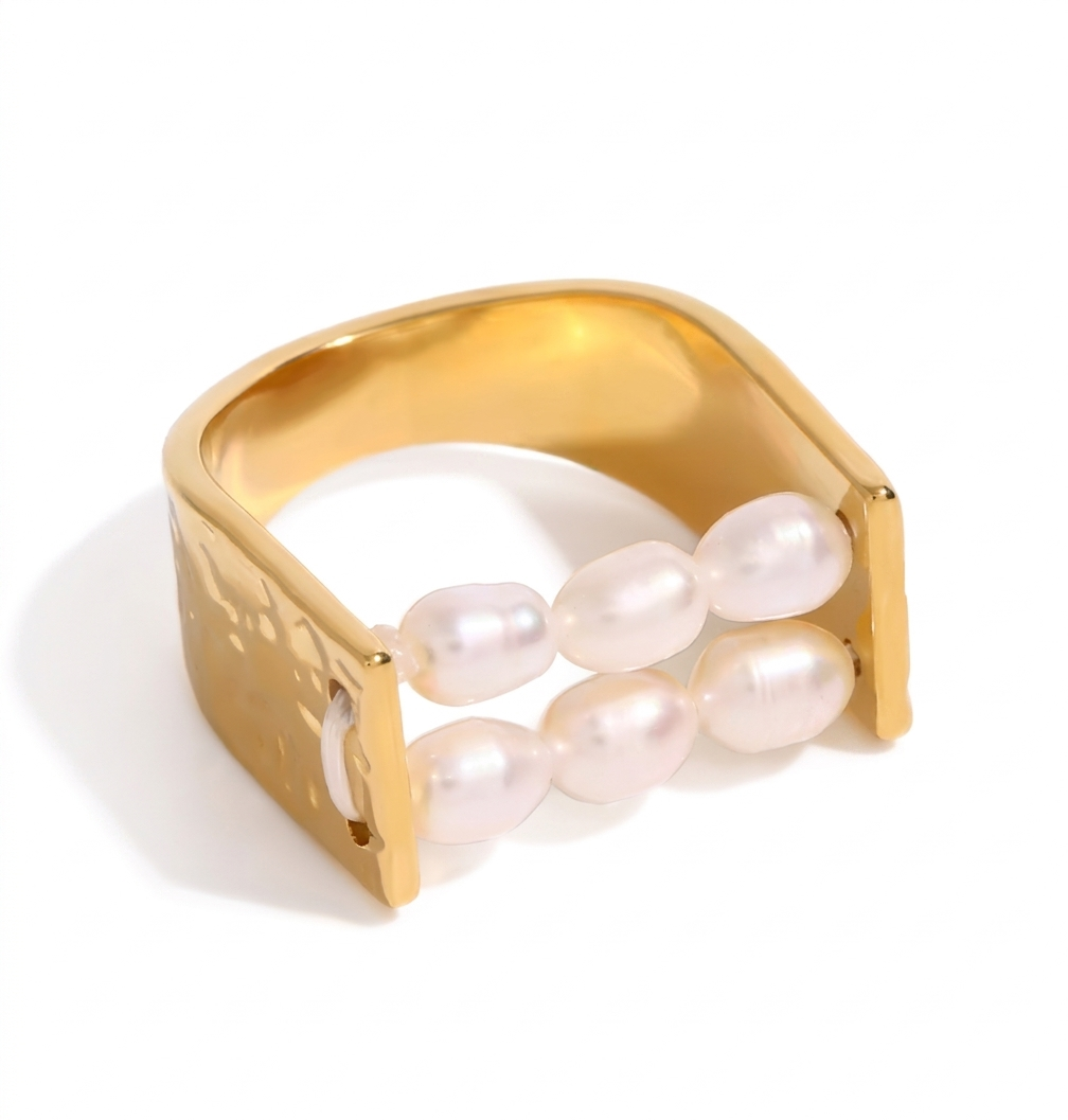 Eirene Pearl Ring – Gold Double Strand Pearl Ring