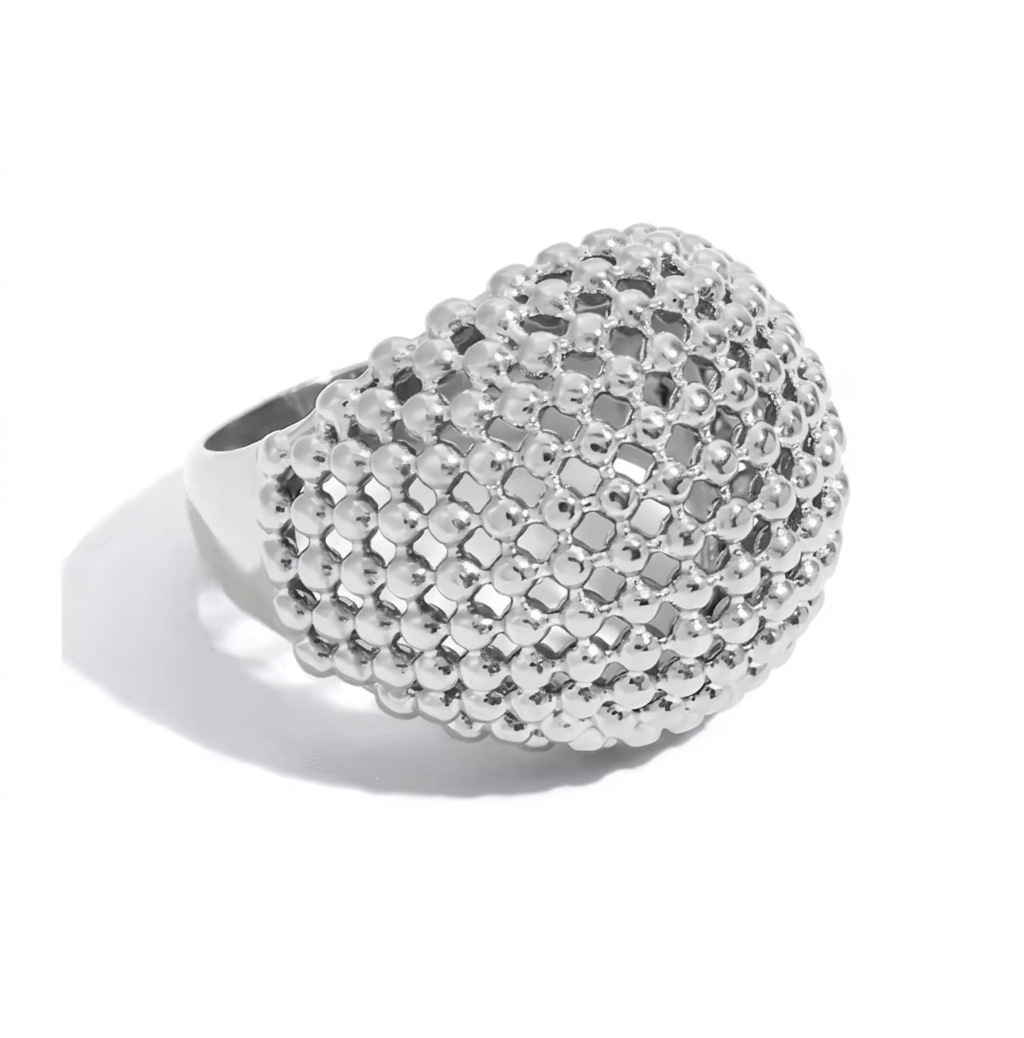 Selene Dome Ring – Silver Textured Statement Ring