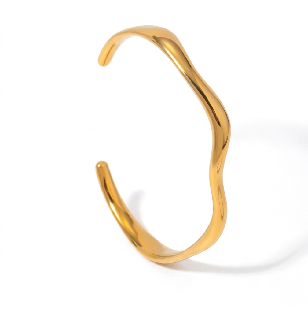 Iris Wave Cuff – Gold Open Bangle Bracelet