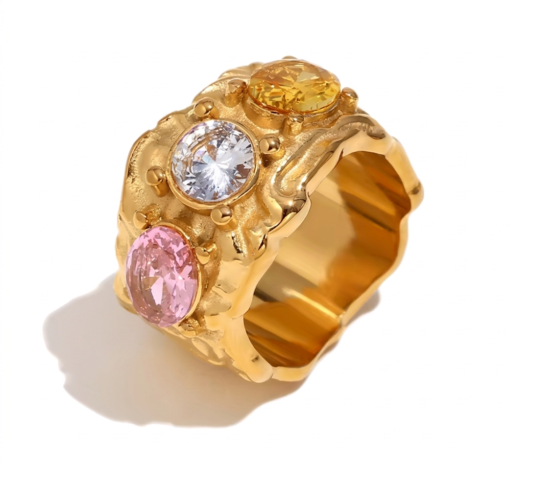 Eos Crystal Ring – Multicolour Gold Statement Ring