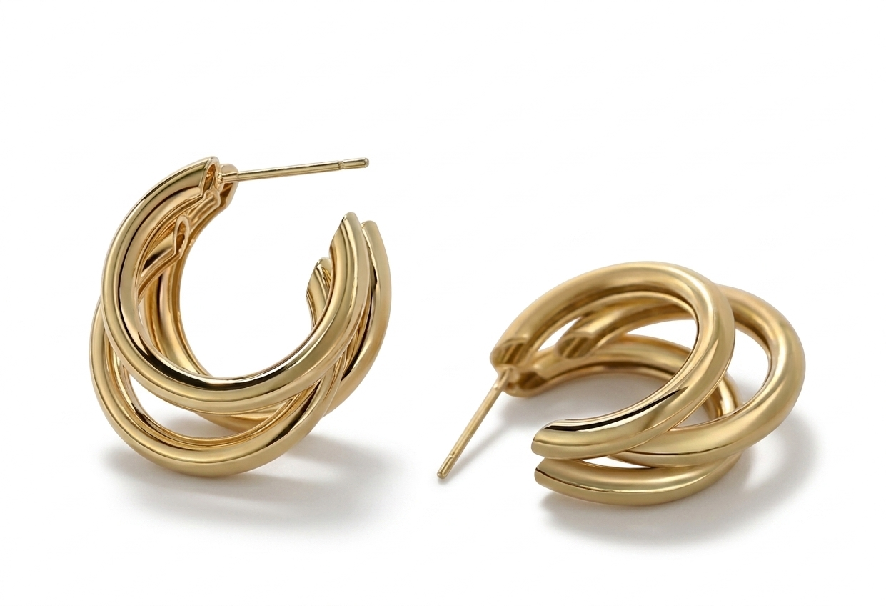 Selene Triple Hoop Earrings – Golden Moon Curve