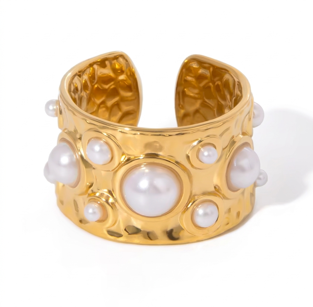 Galene Pearl Cuff Ring – Gold Statement Ring