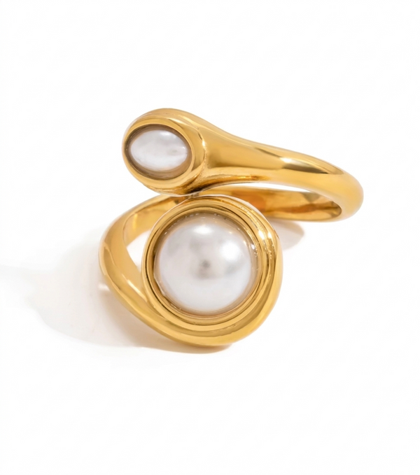 Aurelia Pearl Ring – Gold Double Pearl Statement Ring