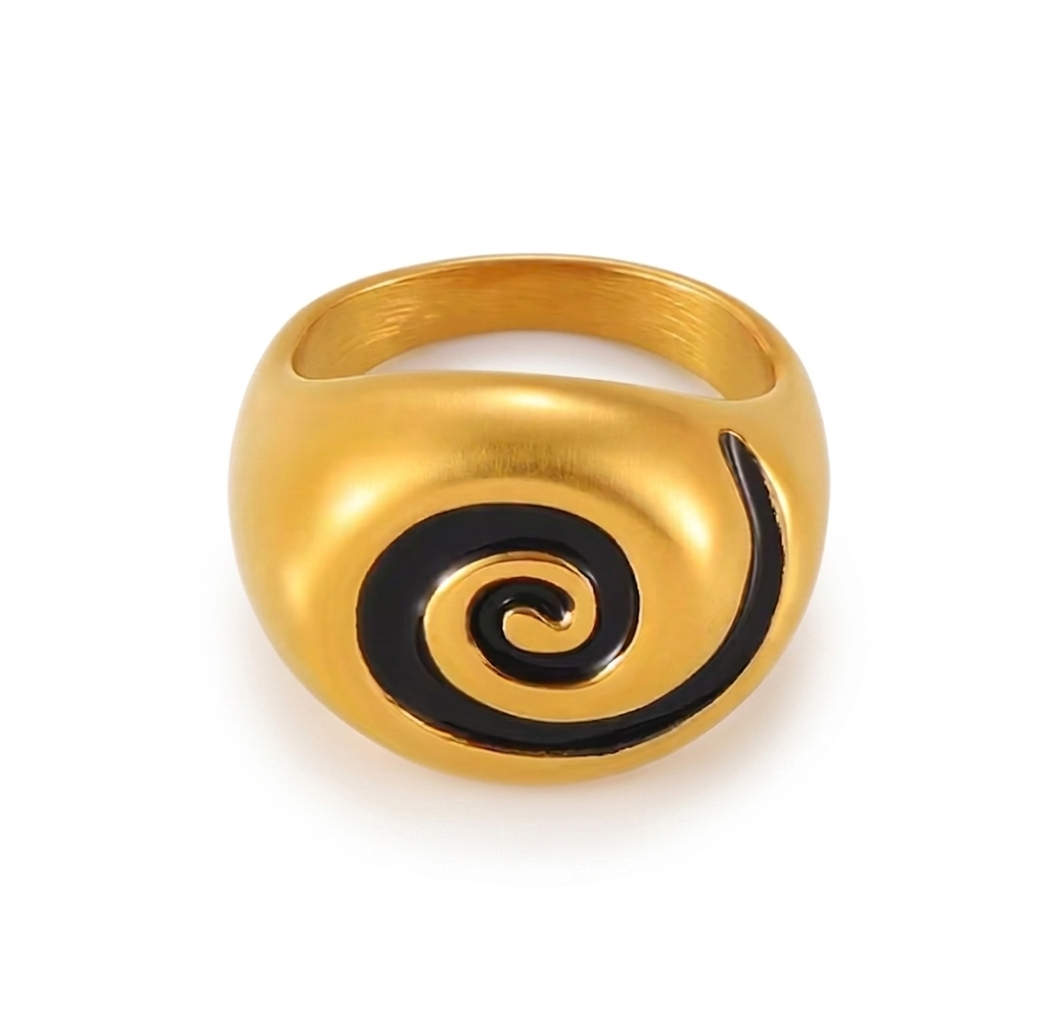 Nyx Spiral Ring – Black & Gold Statement Ring