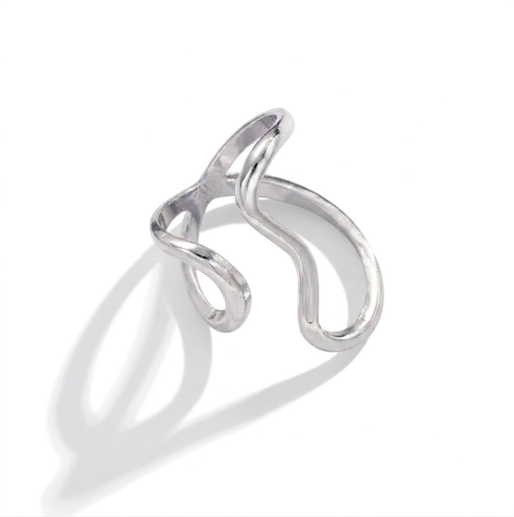 Iris Flow Ring – Silver Open Wave Statement Ring