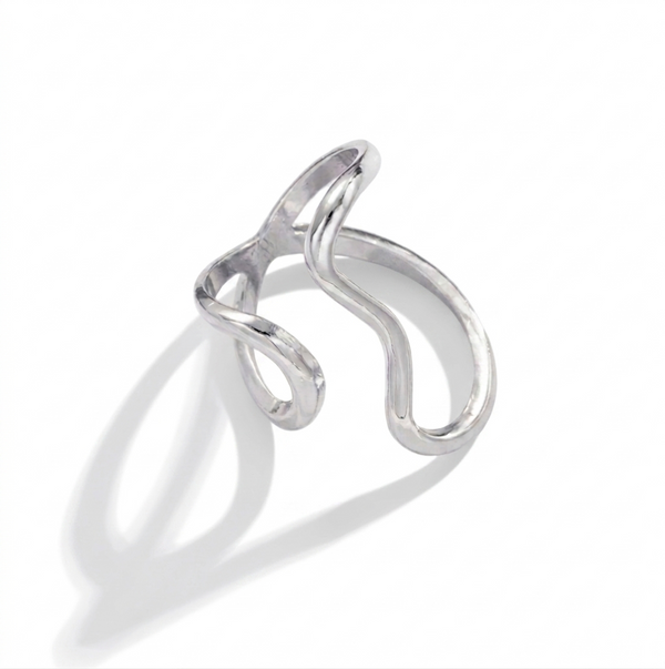 Iris Flow Ring – Silver Open Wave Statement Ring