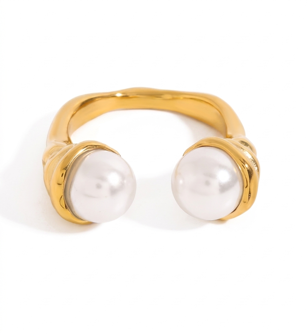 Asteria Pearl Ring – Gold Double Pearl Open Ring