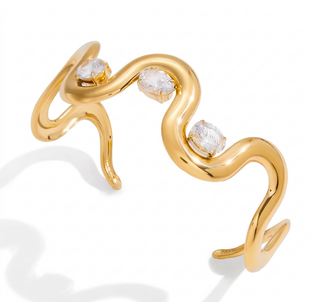Thalassa Crystal Wave Earrings – Gold Statement Ear Cuffs