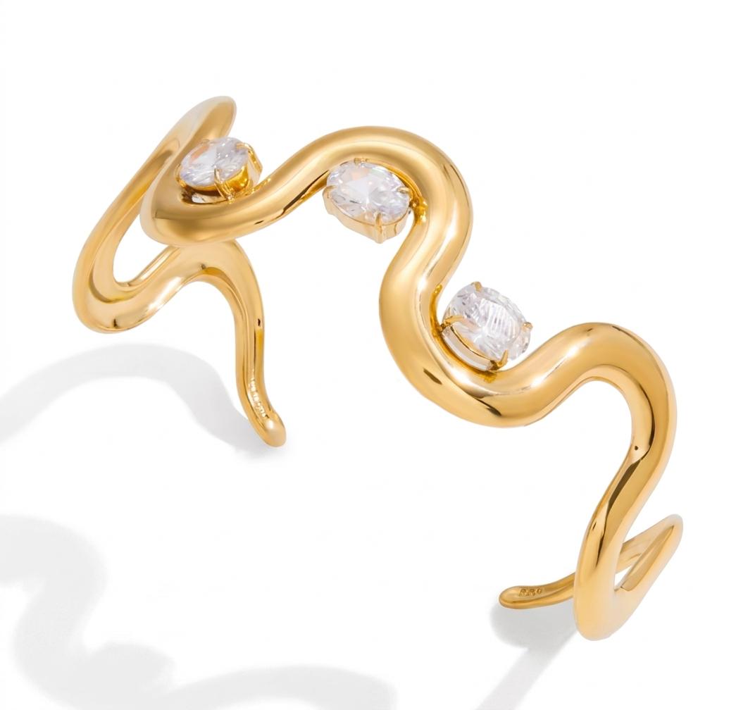 Thalassa Crystal Wave Earrings – Gold Statement Ear Cuffs