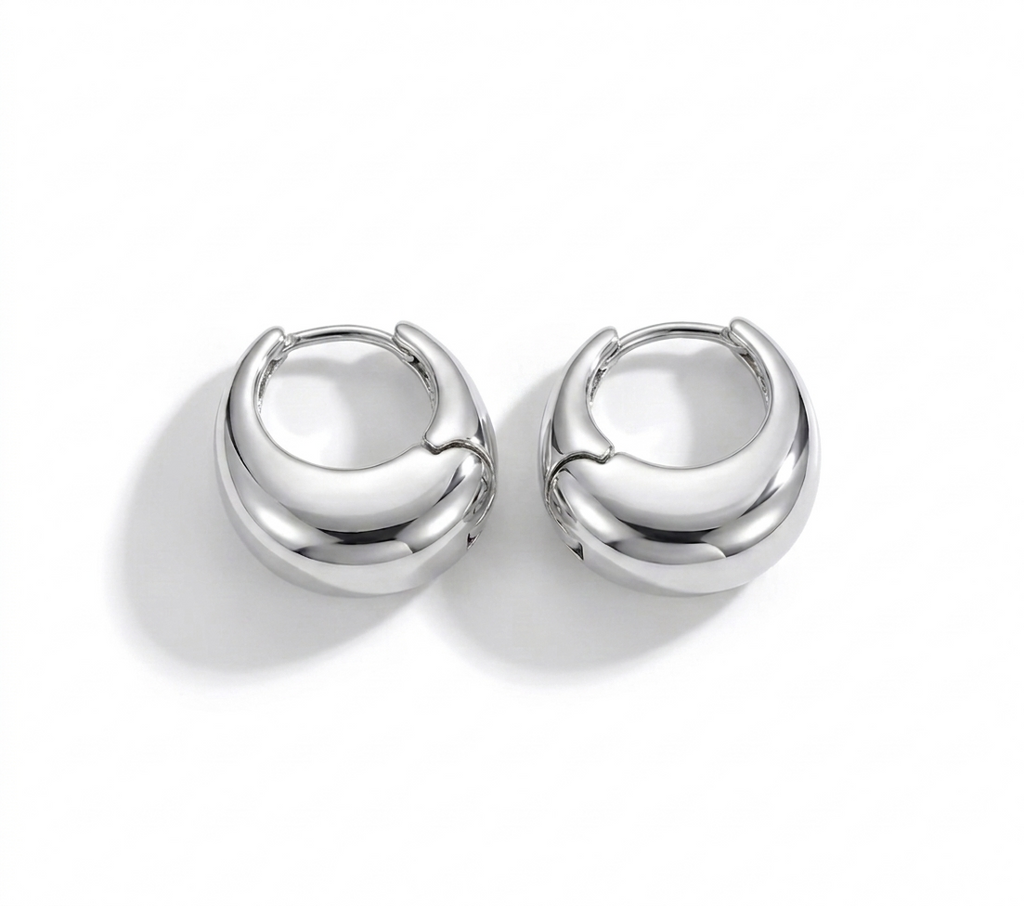 Selene Chunky Hoops – Silver Statement Earrings