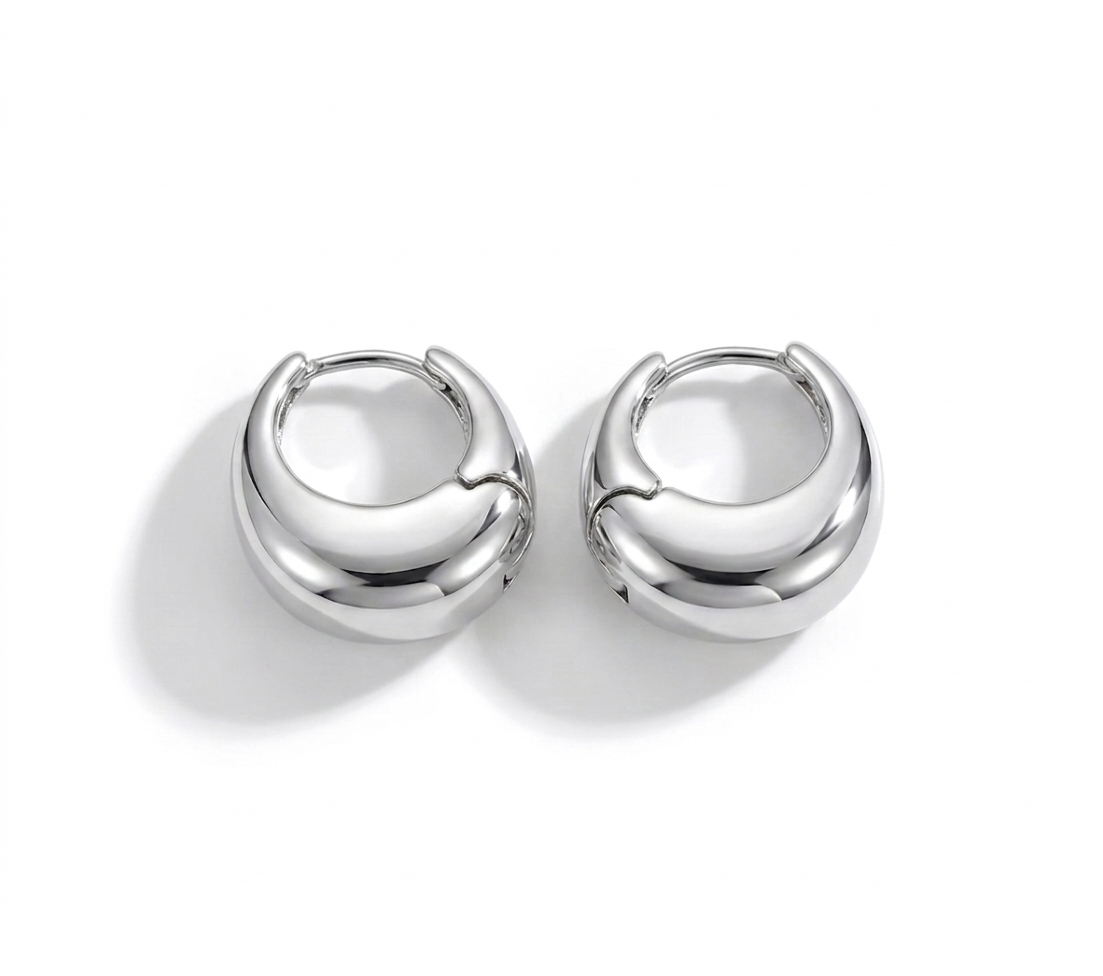 Selene Chunky Hoops – Silver Statement Earrings