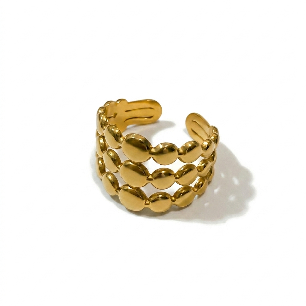 Capri Beaded Open Ring – Gold Plated Sculptural Statement Ring