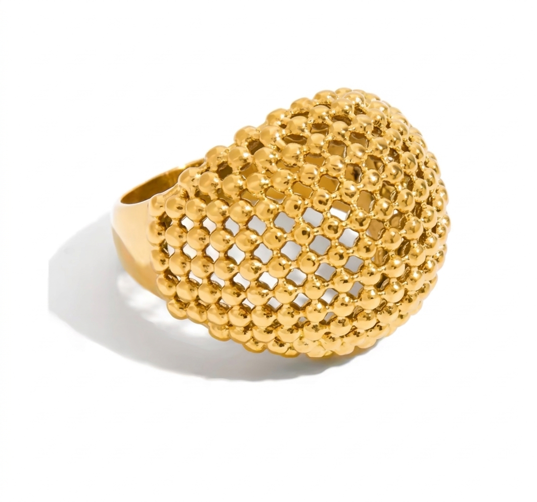 Selene Dome Ring – Gold Textured Statement Ring