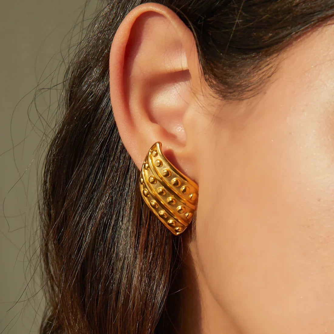 Marbella Textured Gold Statement Stud Earrings