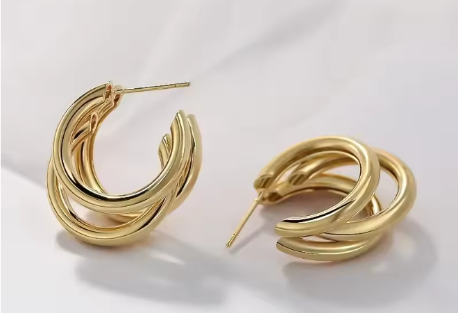 Selene Triple Hoop Earrings – Golden Moon Curve