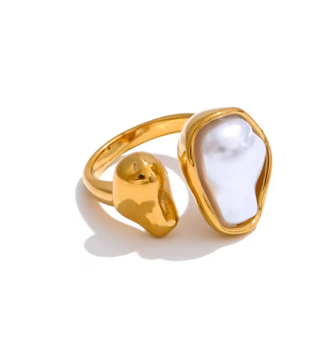 Calypso Pearl Ring – Gold Organic Open Ring