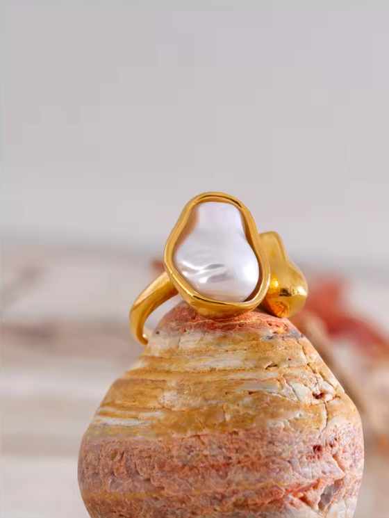 Calypso Pearl Ring – Gold Organic Open Ring
