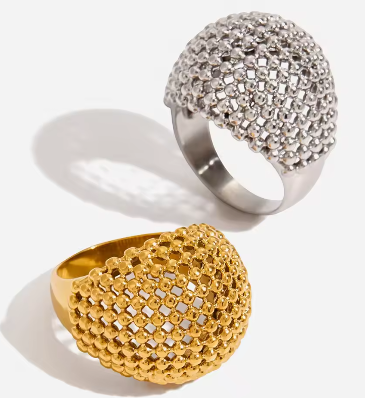 Selene Dome Ring – Silver Textured Statement Ring