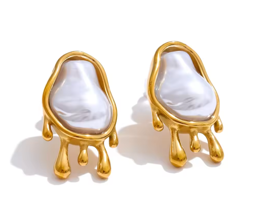 Tethys Pearl Earrings – Gold Melting Baroque Pearl Drop Earrings