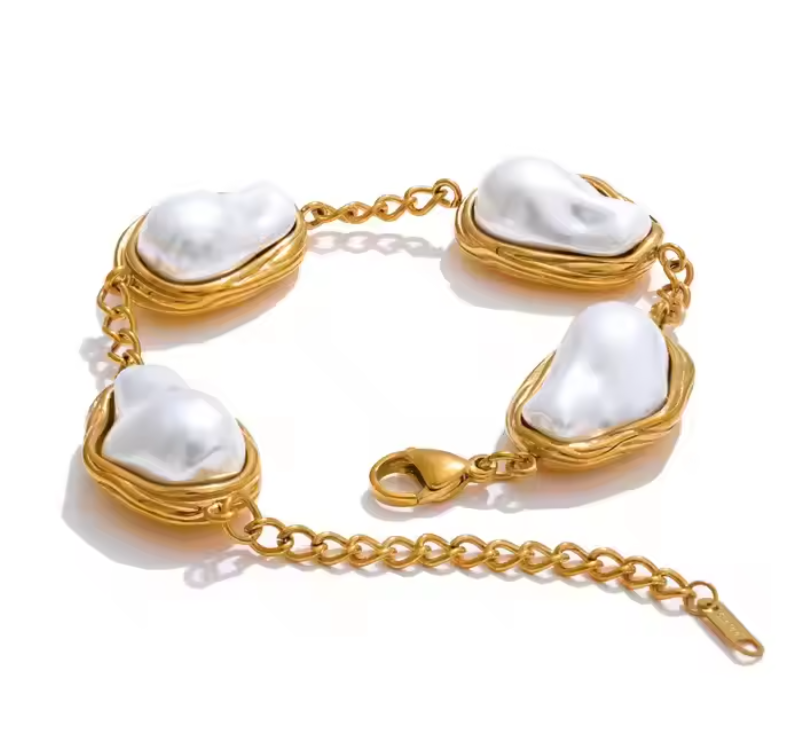 Amphitrite Pearl Bracelet – Gold Multi Baroque Pearl Station Bracelet