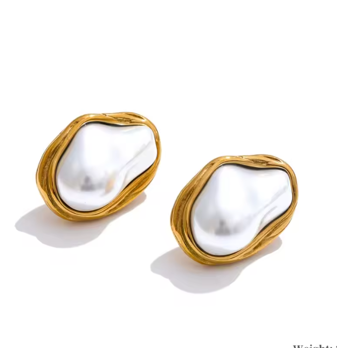 Calypso Pearl Earrings – Gold Textured Baroque Pearl Stud Earrings