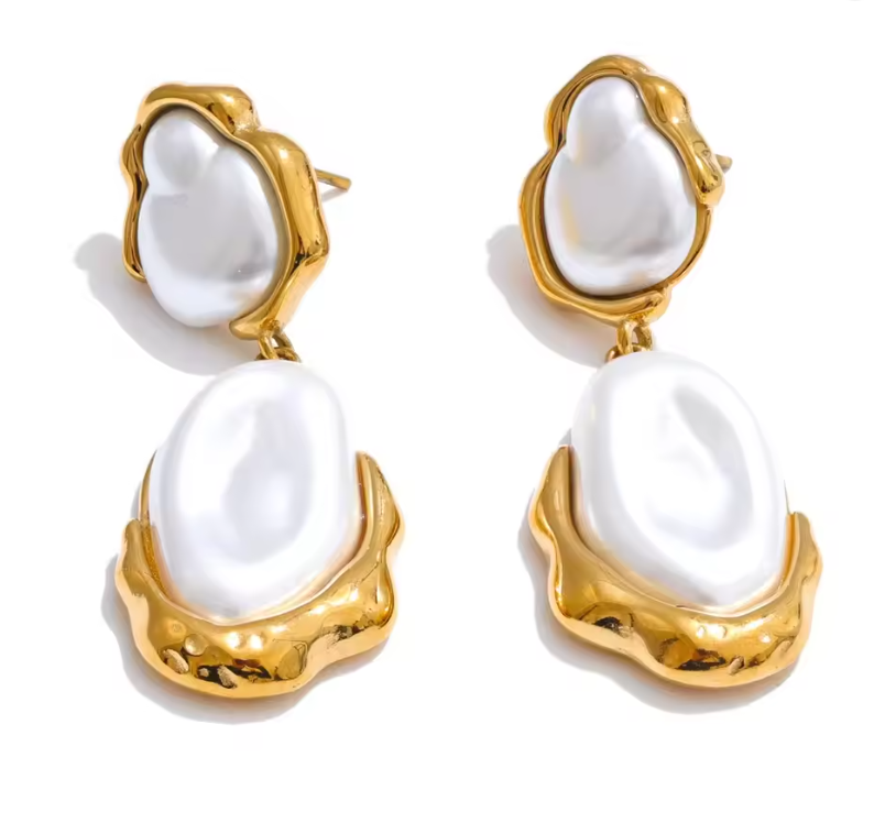 Persephone Pearl Earrings – Gold Double Baroque Pearl Drop Earrings