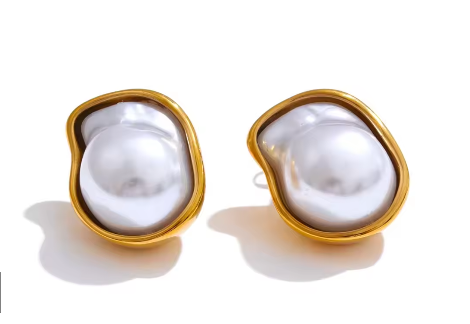 Psyche Pearl Earrings – Gold Organic Baroque Pearl Stud Earrings