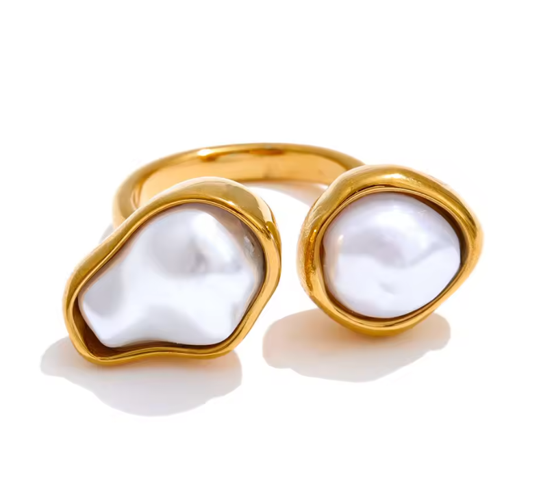 Artemis Pearl Ring – Gold Open Double Baroque Pearl Statement Ring