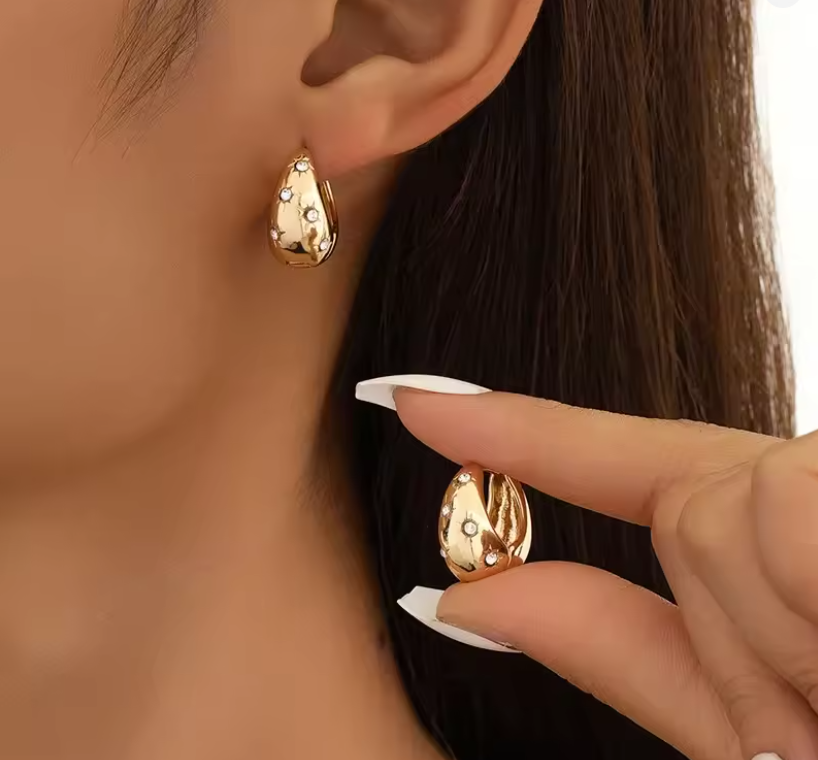 Asteria Star Hoops – Gold Crystal Dome Earrings