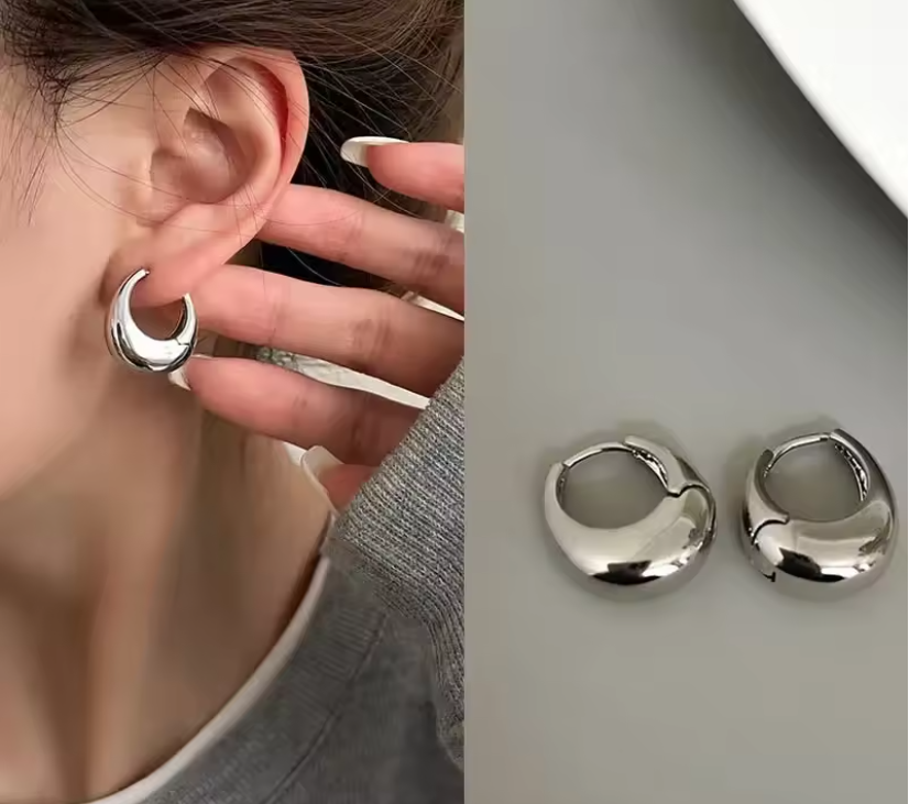 Selene Chunky Hoops – Silver Statement Earrings