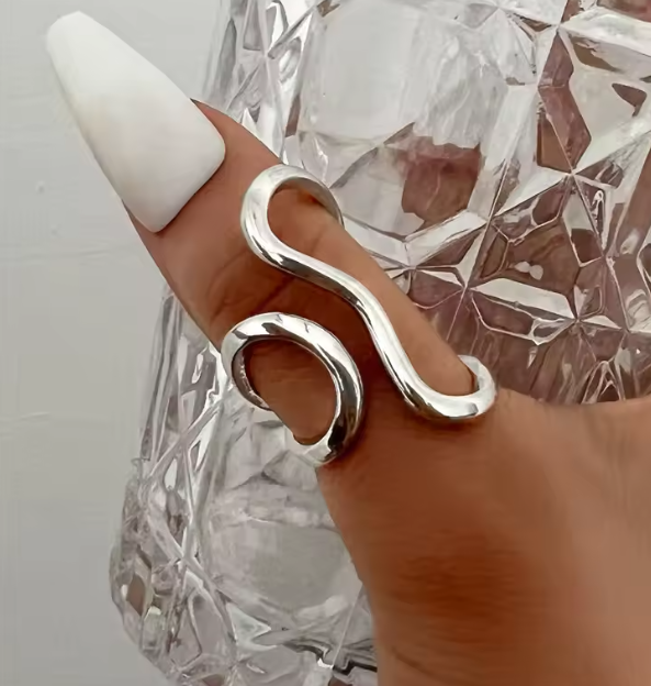 Iris Flow Ring – Silver Open Wave Statement Ring