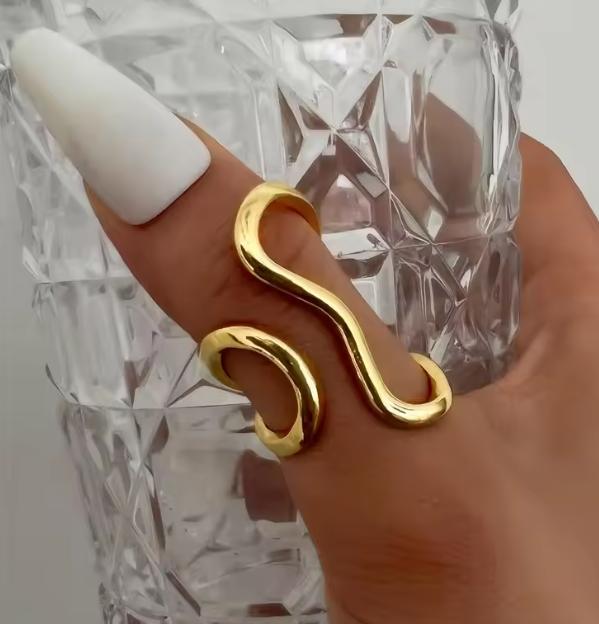 Iris Flow Ring – Gold Open Wave Statement Ring