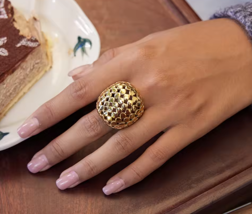 Arachne Lattice Ring – Gold Dome Statement Ring