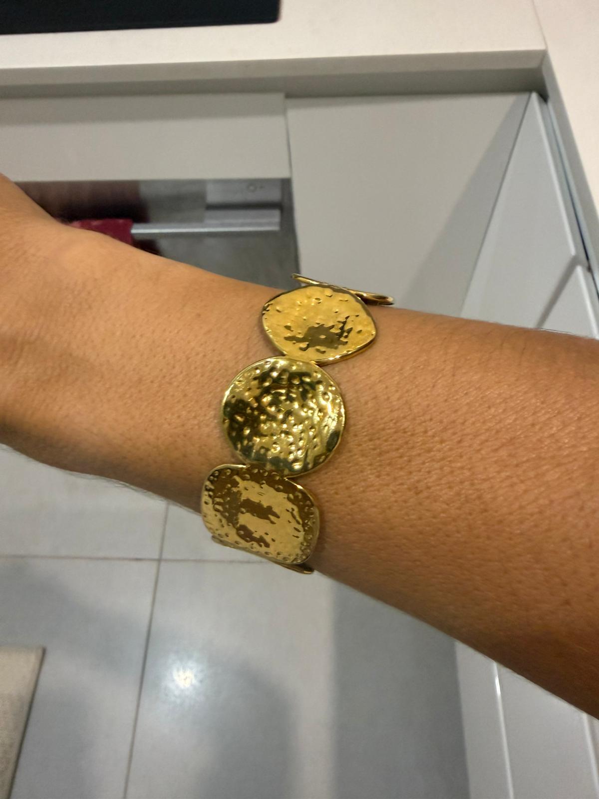 Santorini Hammered Disc Cuff Bracelet – Gold Statement Bangle